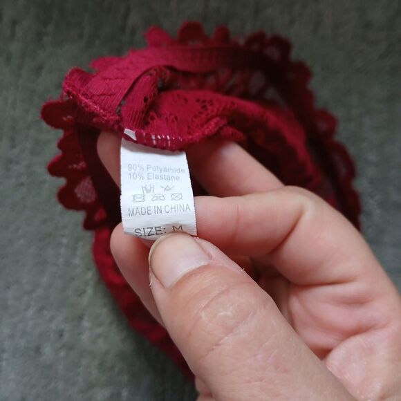 Lingerie Set Bralette Bra Boy Short Panty Medium Maroon Lace Sleepwear Nightwear - Picture 9 of 10